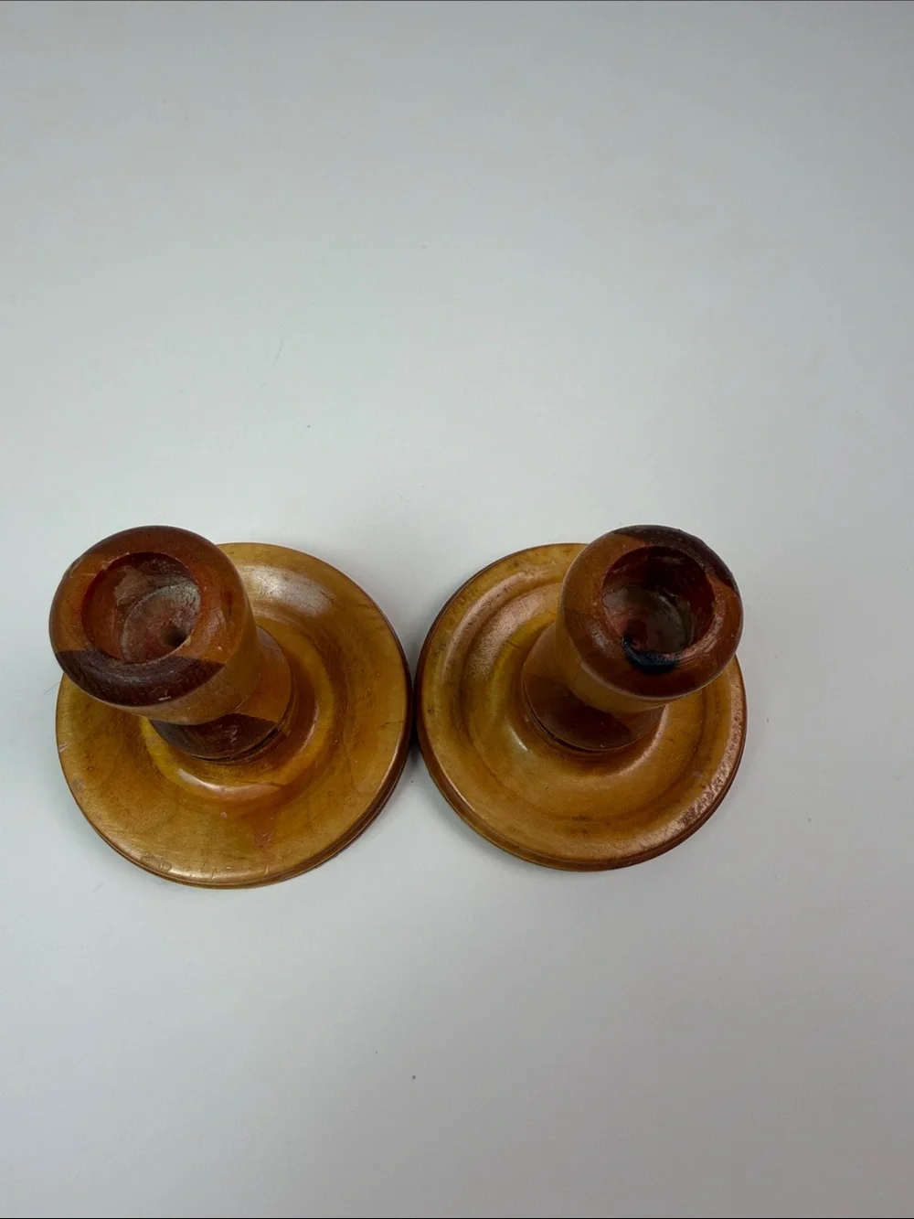 Vintage Turned Wood Candlestick Holders Farmhouse Cottagecore Mid Century Boho
